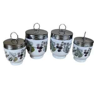 Set 4 VTG Royal Worcester Lavinia Egg Coddlers-2 King & 2 Standard Sz Blackberry